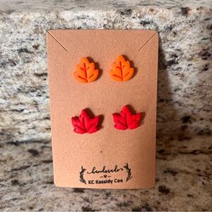 Fall Leaf Polymer Clay Stud Earrings